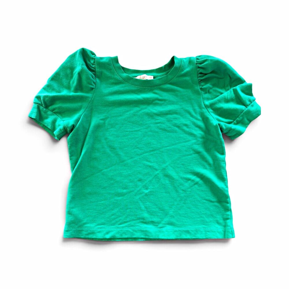 LOFT Women’s Large Green Puff Sleeve Sweatshirt Top 100% Cotton Crewneck